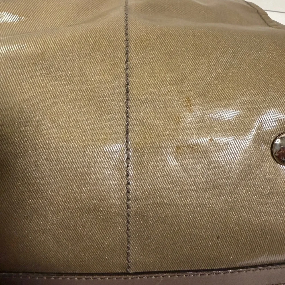 Tod's Shoulder Bag Medium Bronze Coated Canvas Leather Trim Tote + Luxury Hobo